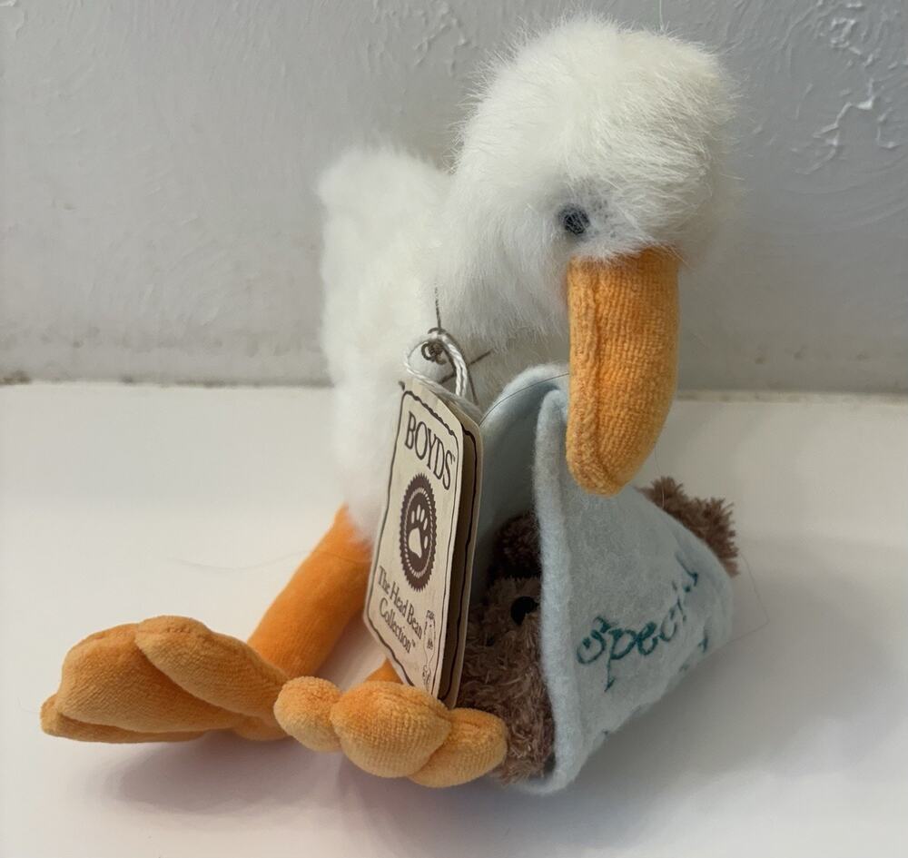 Vintage Boyds Bears Special Delivery Stork Holding Baby Bear in Blanket Plush